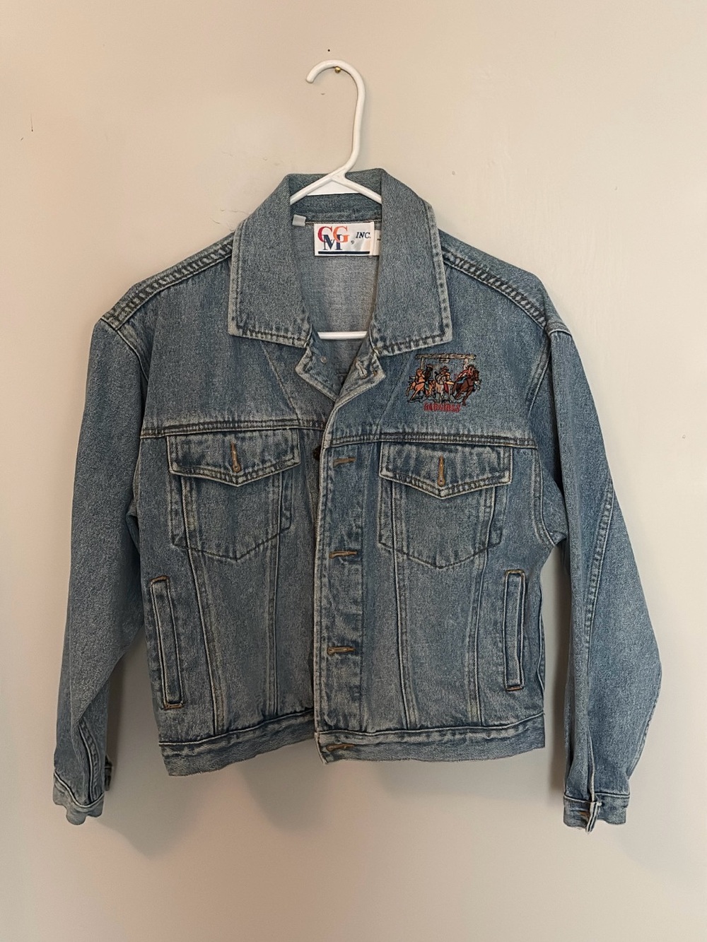Denim Light Wash Jean Jacket with Embroidered Patch